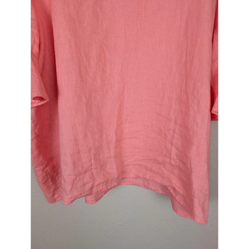 FOR CYNTHIA Womens 2X Coral 100% Linen Ruffled Bell Sleeve Top Blouse Shirt